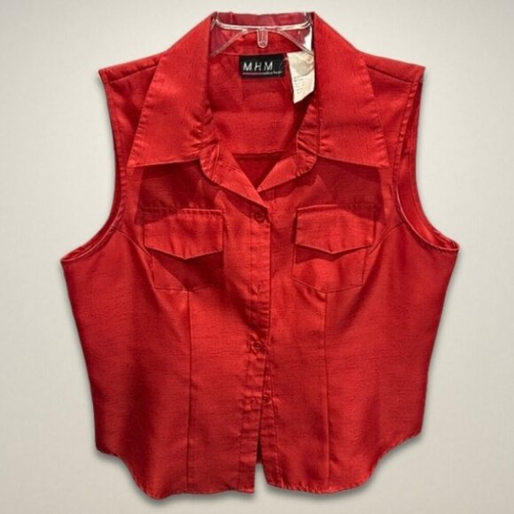 MHM 2-Piece Set Sleeveless Button-Up Top/Capri Pants Retro-Appeal Red Women's 12 - Picture 3 of 13
